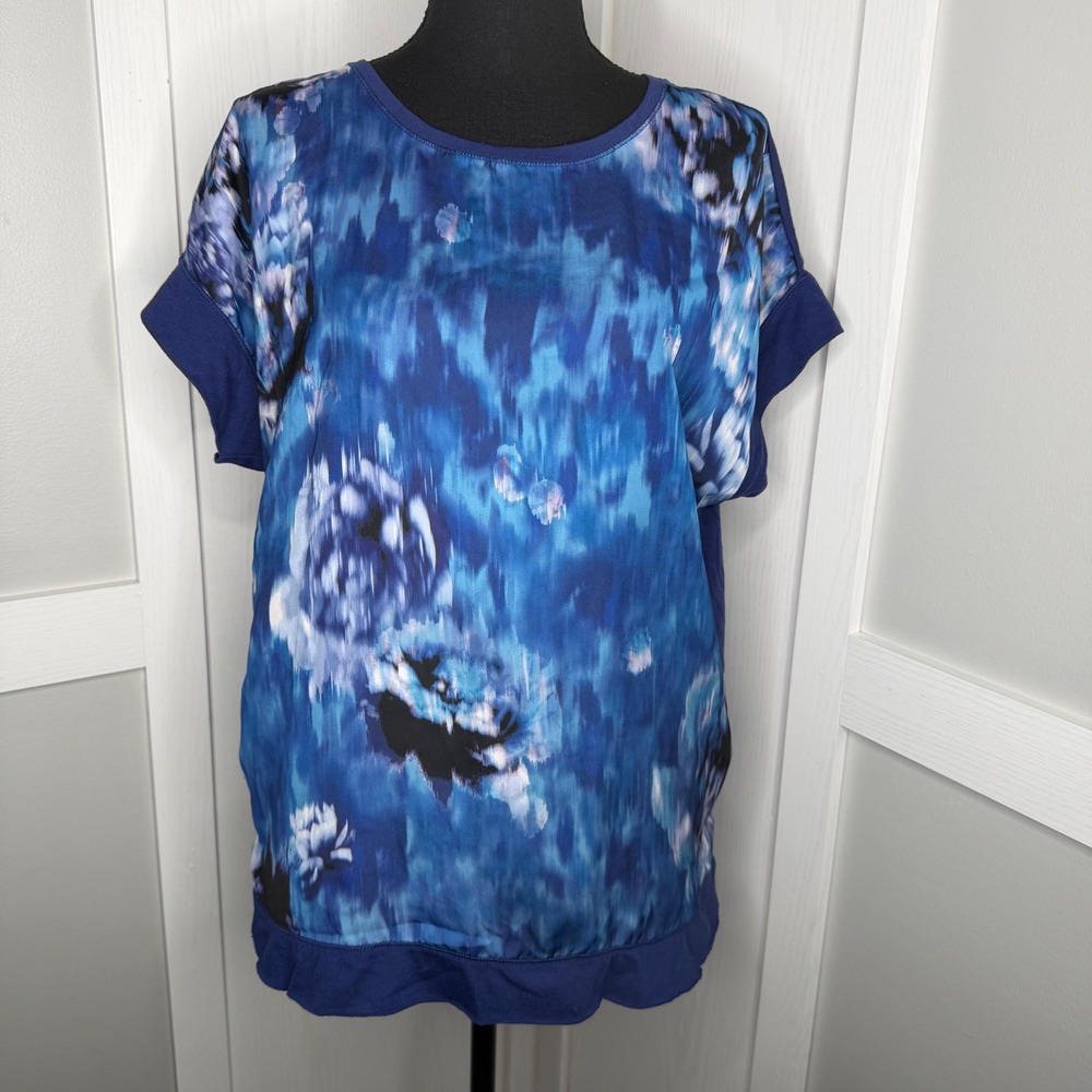 Simply Vera Vera Wang Top Womens Large Blue Abstract Floral Mixed
